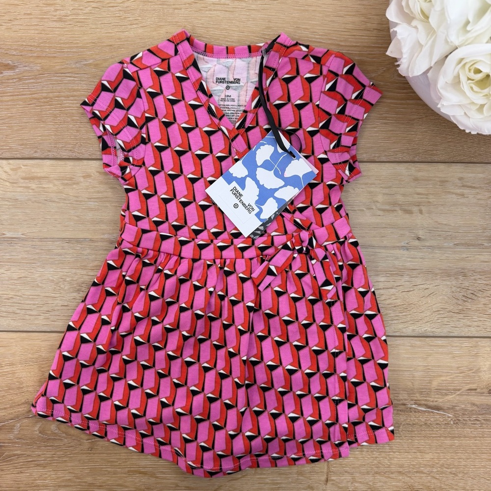 Diane Von Furstenberg Pink Red Geometric Wrap-Style Dress Bloomers Set  18m